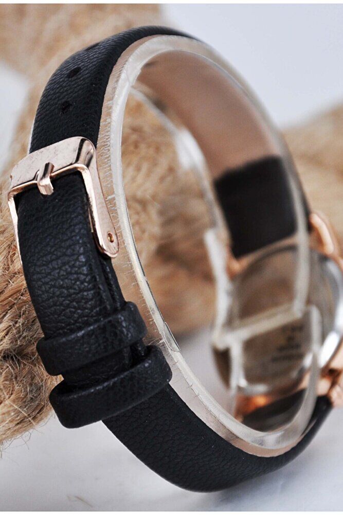 Şık Sade Bakır Renk Kasa Siyah Deri Kordon Klasik Analog Günlük Kadın Kol Saati