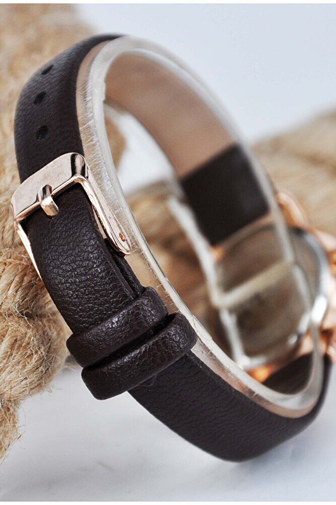 Bakır Renk Kasa Kahverengi Deri Kordon Şık Sade Kadın Klasik Analog Kol Saati