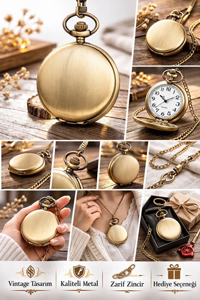 Hediyelik Antik Bakır Renk Köstekli Cep Saati Babaya Dedeye Kayınpedere Hediye