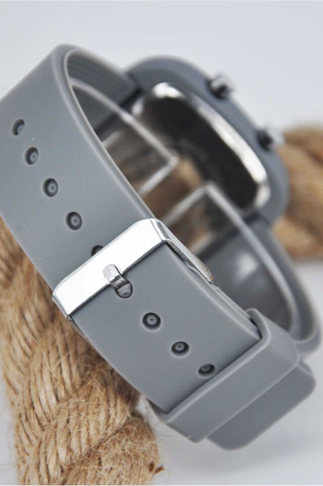 Gri LED Dijital Kol Saati Unisex Silikon Kordonlu Işıklı Modern Spor Saat Çocuk Kol Saati