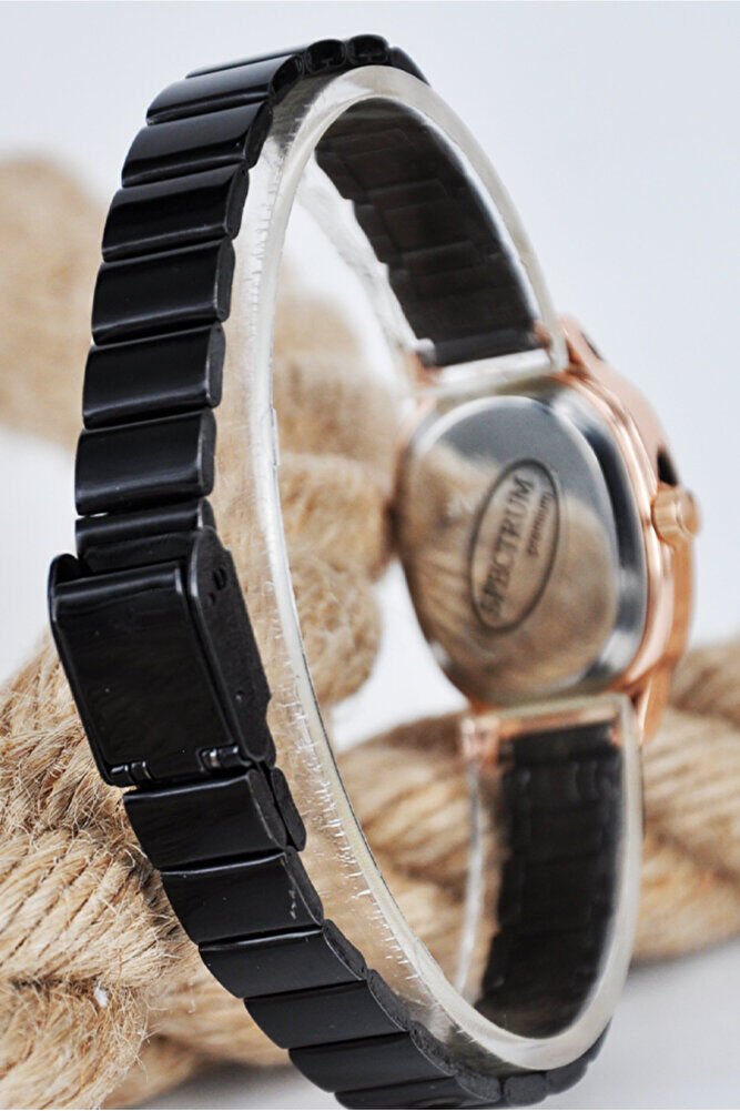 Bakır Renk Oval Kasa Siyah Ayarlanır Kordon Roma Rakam Genç Kız Kadın Şık Zarif Analog Kol Saati