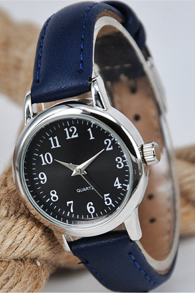 Gümüş Renk Kasa Deri Kordonlu Kadın Analog Şık Günlük Klasik Kol Saati