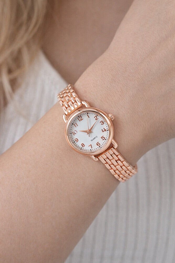 Rose Renk Beyaz Kadran Roma Rakam Minimal Genç Kız Analog Şık Zarif Günlük Kadın Kol Saati