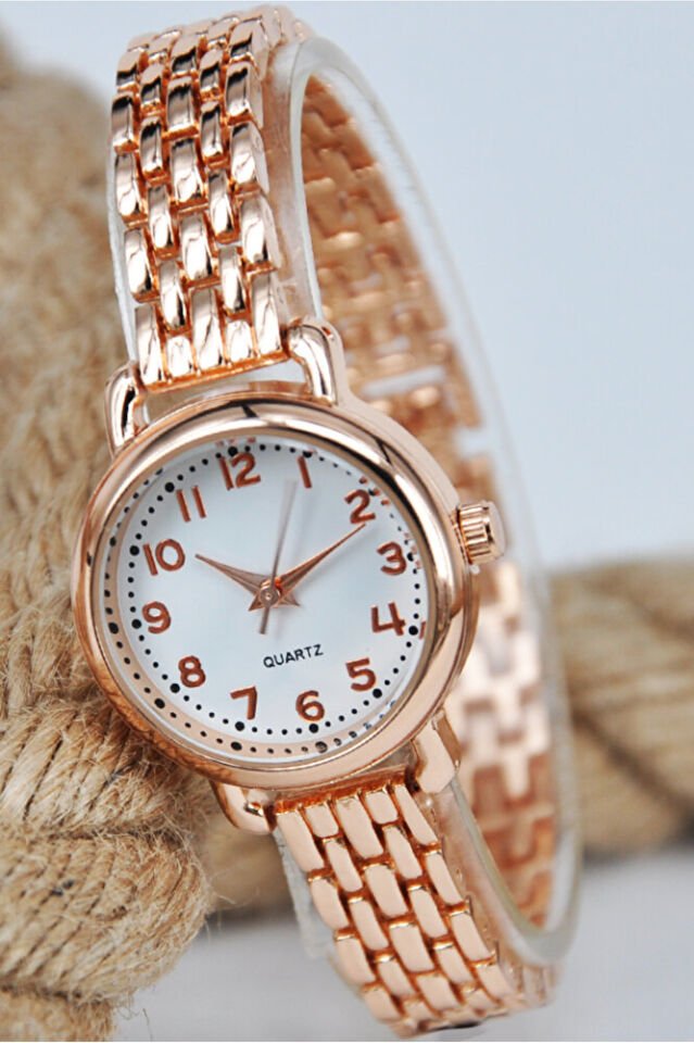 Rose Renk Beyaz Kadran Roma Rakam Minimal Genç Kız Analog Şık Zarif Günlük Kadın Kol Saati