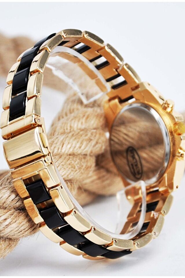 Roma Rakamlı Altın & Siyah Kordon Şık Analog Unisex Analog Şık Zarif Klasik Kol Saati