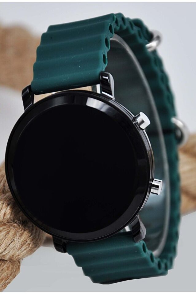 Koyu Yeşil Renk Silikon Kordonlu Tuşlu Led Unisex Kol Saati SU-905