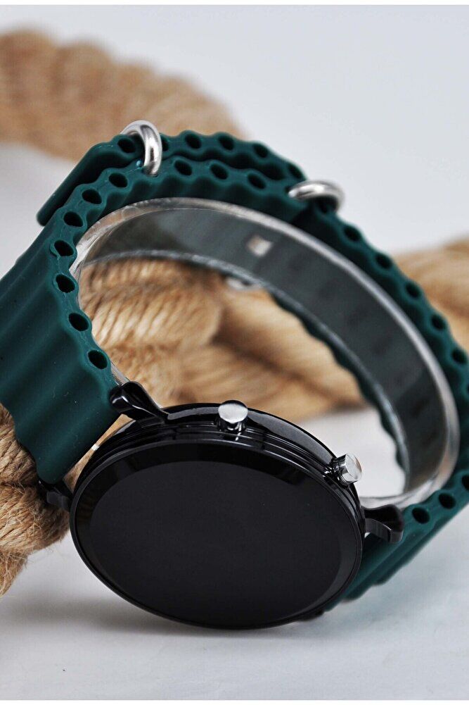 Koyu Yeşil Renk Silikon Kordonlu Tuşlu Led Unisex Kol Saati SU-905