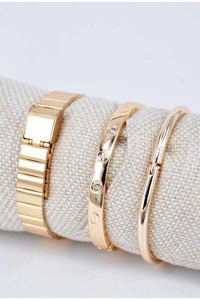 Ayarlanır Kordon Altın Renk Roma Rakam Taşlı ve Çivili Model Bileklikli Kadın Kol Saati SU-895