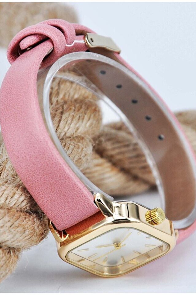 Pembe Kordon Şık Kadın Saati & Çivili Tırtıl ve Taşlı Bilekliklerle Beraber SU-795
