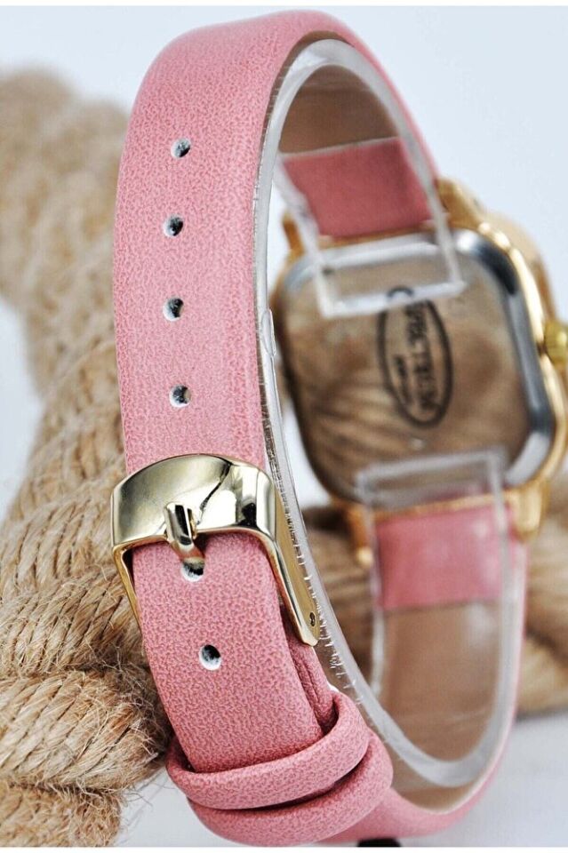 Pembe Kordon Şık Kadın Saati & Çivili Tırtıl ve Taşlı Bilekliklerle Beraber SU-795