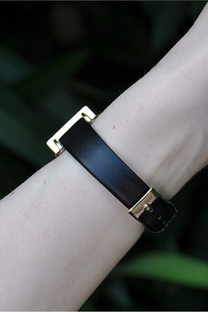 Altın Renk Kasa Takvimli Siyah Deri Kordon Genç Kız Kadın Zarif Şık Analog Kol Saati