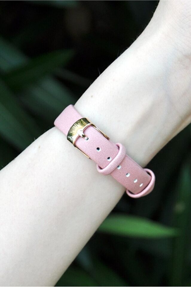 Yeni Yıl Hediyesi Altın Renk Kare Kasa Pembe Yumuşak Deri Kordonlu Şık Kadın Kol Saati Su-736