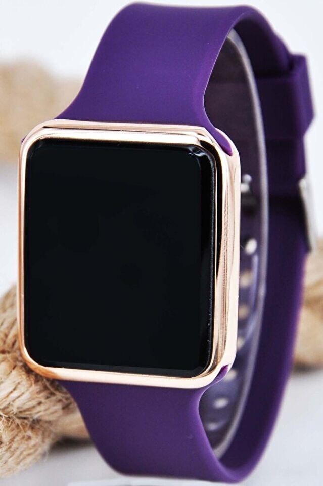 Rose Renk Kasa Mor Silikon Kordonlu Şık Sade Dokunmatik Unisex Kol Saati Su-729