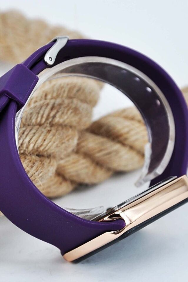 Rose Renk Kasa Mor Silikon Kordonlu Şık Sade Dokunmatik Unisex Kol Saati Su-729