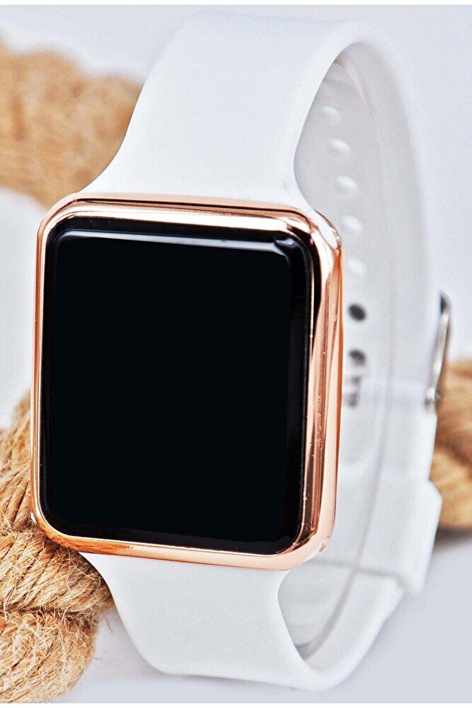 Bakır Renk Kasa Beyaz Silikon Kordonlu Şık Tasarım Dokunmatik Kadın Kol Saati Su-727