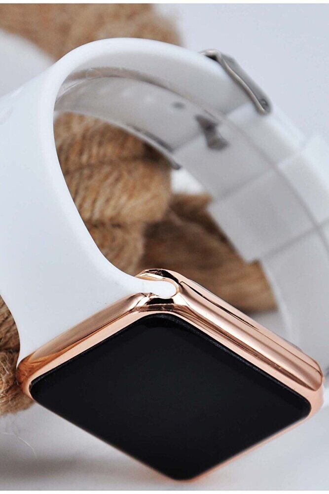 Bakır Renk Kasa Beyaz Silikon Kordonlu Şık Tasarım Dokunmatik Kadın Kol Saati Su-727