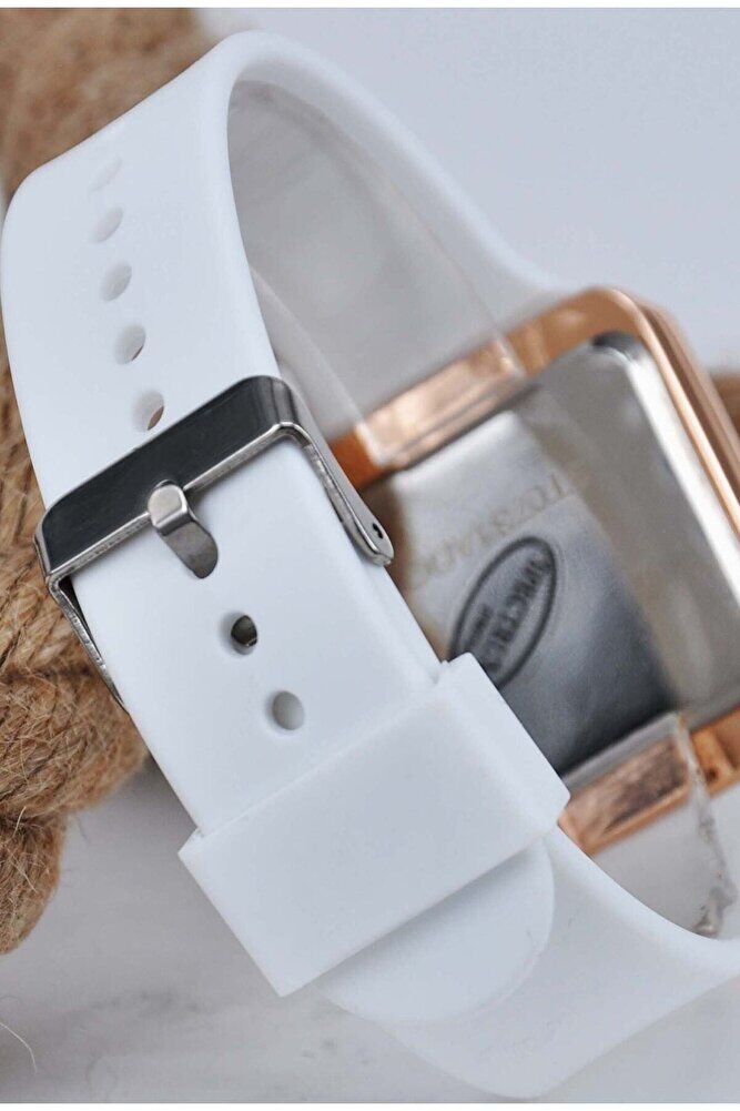 Bakır Renk Kasa Beyaz Silikon Kordonlu Şık Tasarım Dokunmatik Kadın Kol Saati Su-727