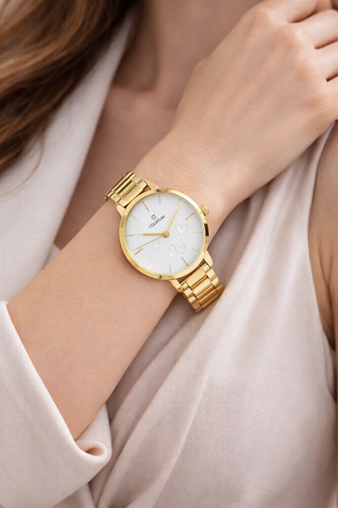 Altın Renk Kordon Kalpli Kadran Detay Şık Sade Tasarım Genç Kız Kadın Kol Saati Su-723