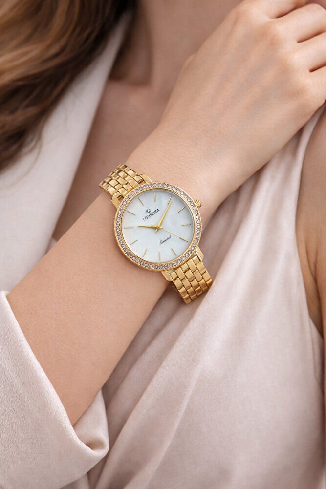 Gold Renk Kordon Beyaz Kadran Yeni Sezon Taş Detaylı Yeni Sezon Şık Klasik Zarif Kadın Kol Saati