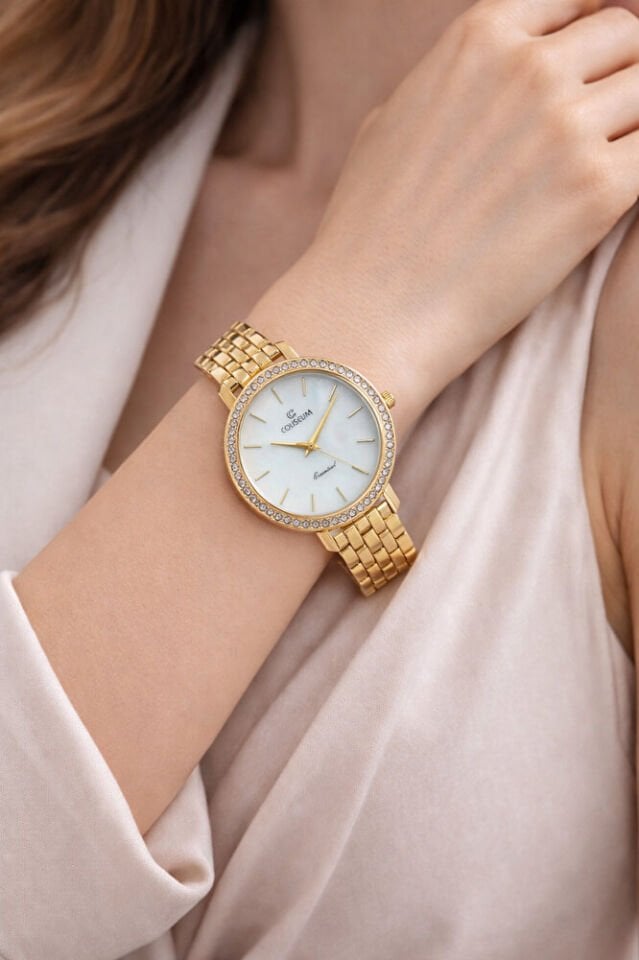 Gold Renk Kordon Beyaz Kadran Yeni Sezon Taş Detaylı Yeni Sezon Şık Klasik Zarif Kadın Kol Saati