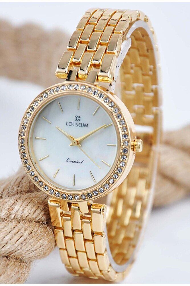 Gold Renk Kordon Beyaz Kadran Yeni Sezon Taş Detaylı Yeni Sezon Şık Klasik Zarif Kadın Kol Saati