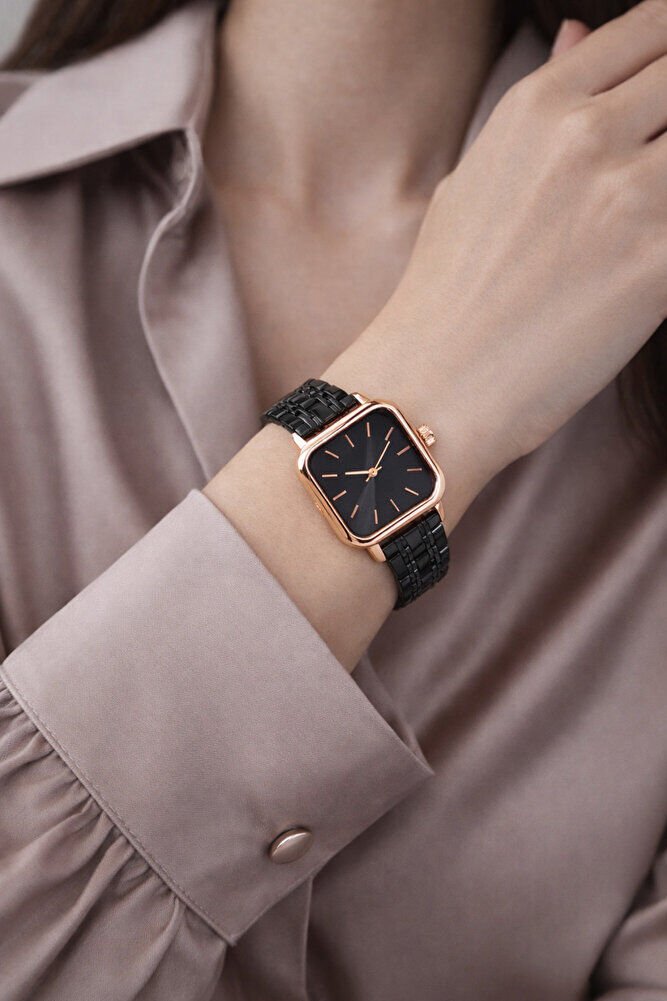 Bakır Renk Kasa Siyah Kadran Minimal Siyah Kordon Genç Kız Kadın Şık Klasik Analog Zarif Kol Saati