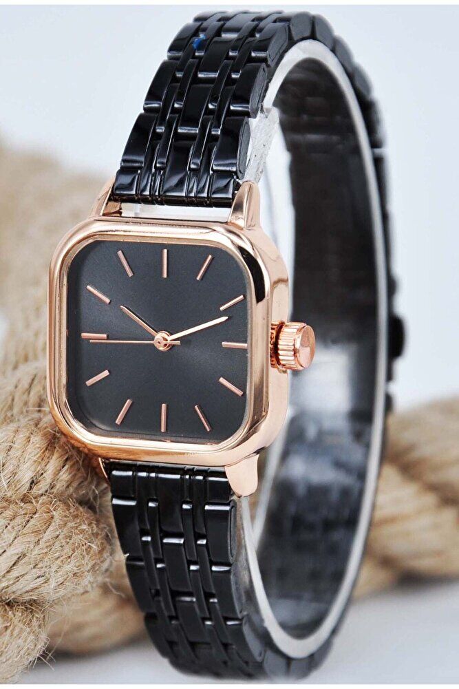 Bakır Renk Kasa Siyah Kadran Minimal Siyah Kordon Genç Kız Kadın Şık Klasik Analog Zarif Kol Saati