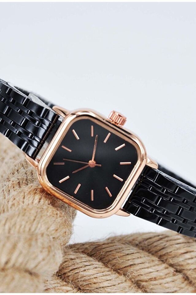 Bakır Renk Kasa Siyah Kadran Minimal Siyah Kordon Genç Kız Kadın Şık Klasik Analog Zarif Kol Saati
