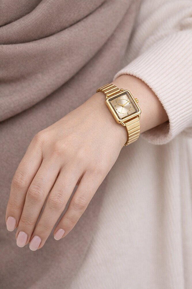 Gold Renk Minimal Kare Kasa Gold Kadran Roma Rakamlı Genç Kız Kadın Kol Saati Su-689