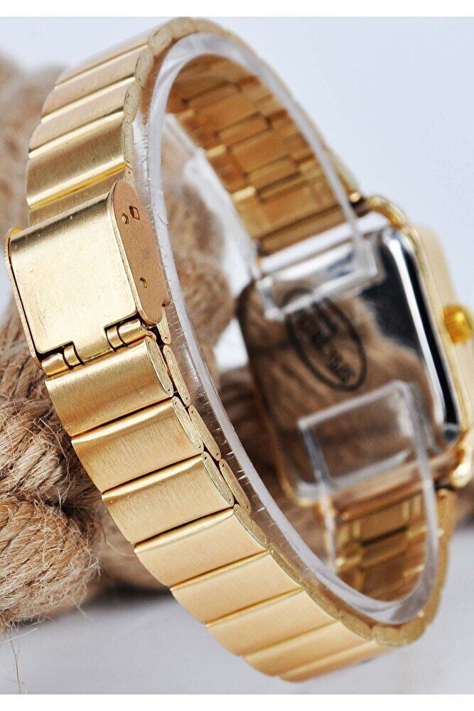 Gold Renk Minimal Kare Kasa Gold Kadran Roma Rakamlı Genç Kız Kadın Kol Saati Su-689