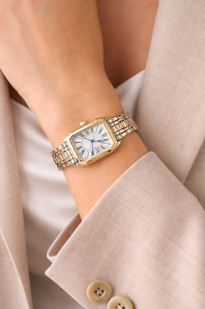 Gold Gümüş Renk Taş Detay Siyah Roma Rakam Vintage Genç Kız Kadın Kol Saati Su-687