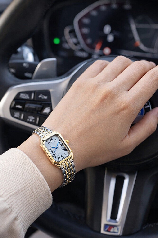 Gold Gümüş Renk Taş Detay Siyah Roma Rakam Vintage Genç Kız Kadın Kol Saati Su-687