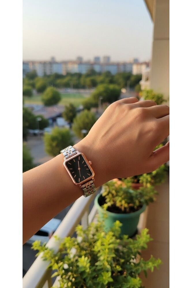 Gümüş Bakır Renk Siyah Kadran Şık Vintage Tasarım Genç Kız Kadın Zarif Şık Trend Kol Saati