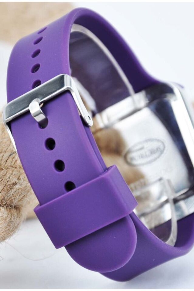 Mor Renk Silikon Kordonlu Gümüş Kasa Led Dokunmatik Unisex Modern Spor Trend Kol Saati