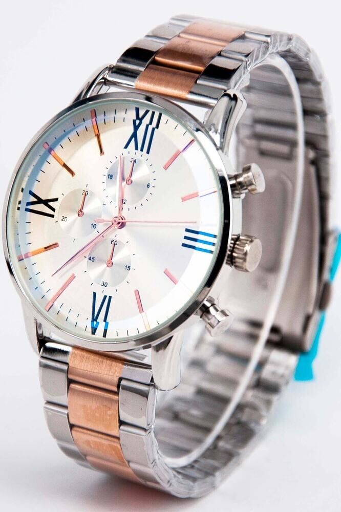 Roma Rakamlı Gümüş Renk Şık Tasarım Kronograf Görünümlü Yetişkin Erkek Kol Saati