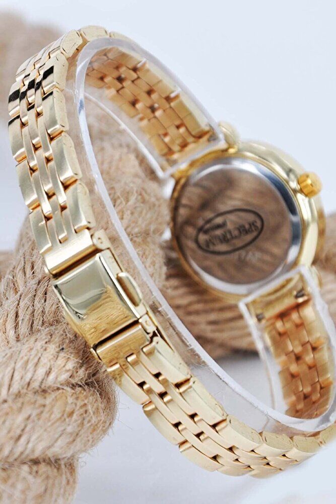 Altın Gold Renk Kordon Beyaz Kadran Şık Taş Detay Genç Kız Kadın Kol Saati Su-582