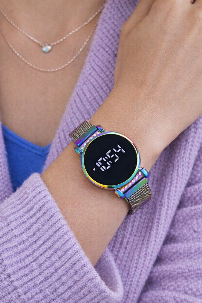 Rainbow Renk Değiştiren Mıknatıslı Kordon Taşlı Şık Modern Bileklik Saat Trend Kadın Kol Saati