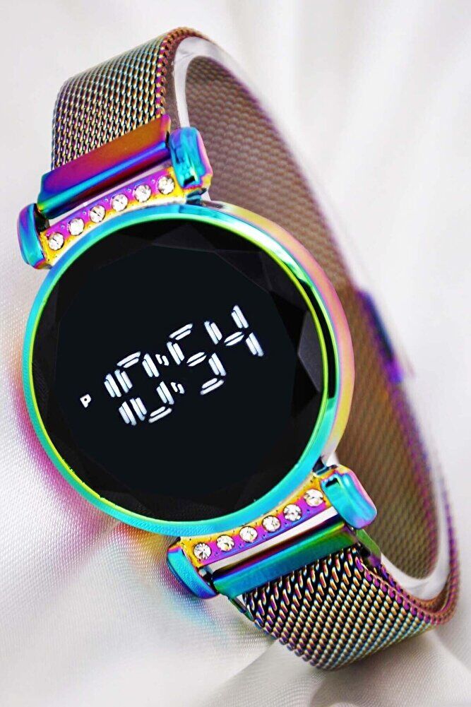 Rainbow Renk Değiştiren Mıknatıslı Kordon Taşlı Şık Modern Bileklik Saat Trend Kadın Kol Saati