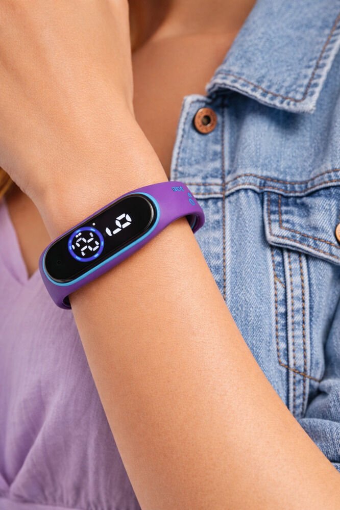 Mor Renk LED Dijital Su Geçirmez Ince Genç Kız Erkek Unisex Dokunmatik Kol Saati