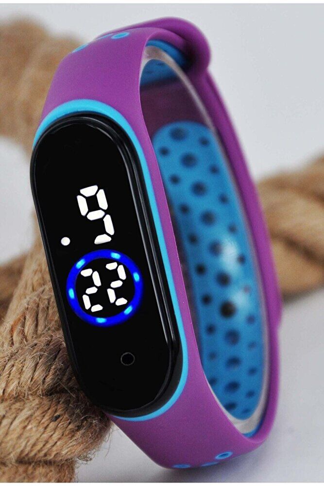 Mor Renk LED Dijital Su Geçirmez Ince Genç Kız Erkek Unisex Dokunmatik Kol Saati