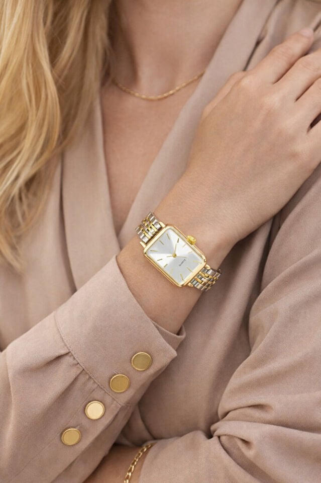 Gümüş Altın Renk Dikdörtgen Kasa Şık Zarif Analog Vintage Kadın Kol Saati