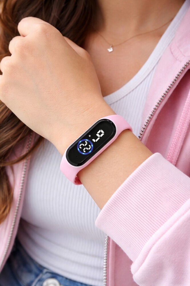 Dokunmatik Kadın Dijital LED Pembe Silikon Kordon Spor Genç Kız Kol Saati Modern Şık Hafif Trend