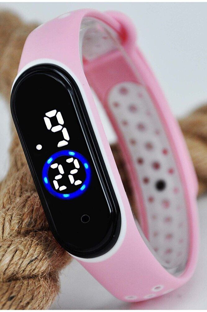 Dokunmatik Kadın Dijital LED Pembe Silikon Kordon Spor Genç Kız Kol Saati Modern Şık Hafif Trend