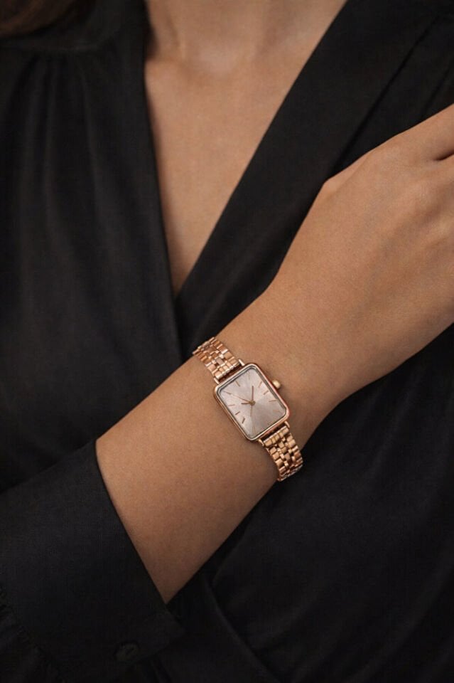 Rose Renk Şık Minimal Kasa Vintage Seri Genç Kız Kadın Kol Saati Su-539