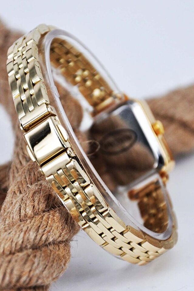 Altın Renk Vintage Minimal Kasa Metal Kordon Analog Zarif Şık Günlük Ofis Gold Kadın Kol Saati