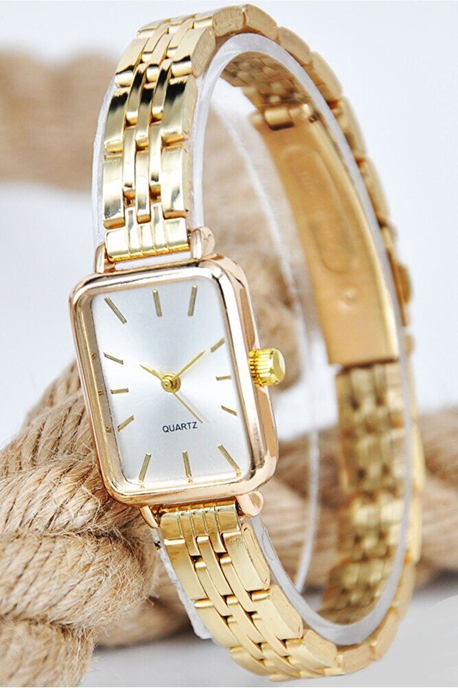 Vintage Altın Renk Sade Tasarım Gold Kadın Metal Kordon Analog Zarif Şık Günlük Ofis Kol Saati