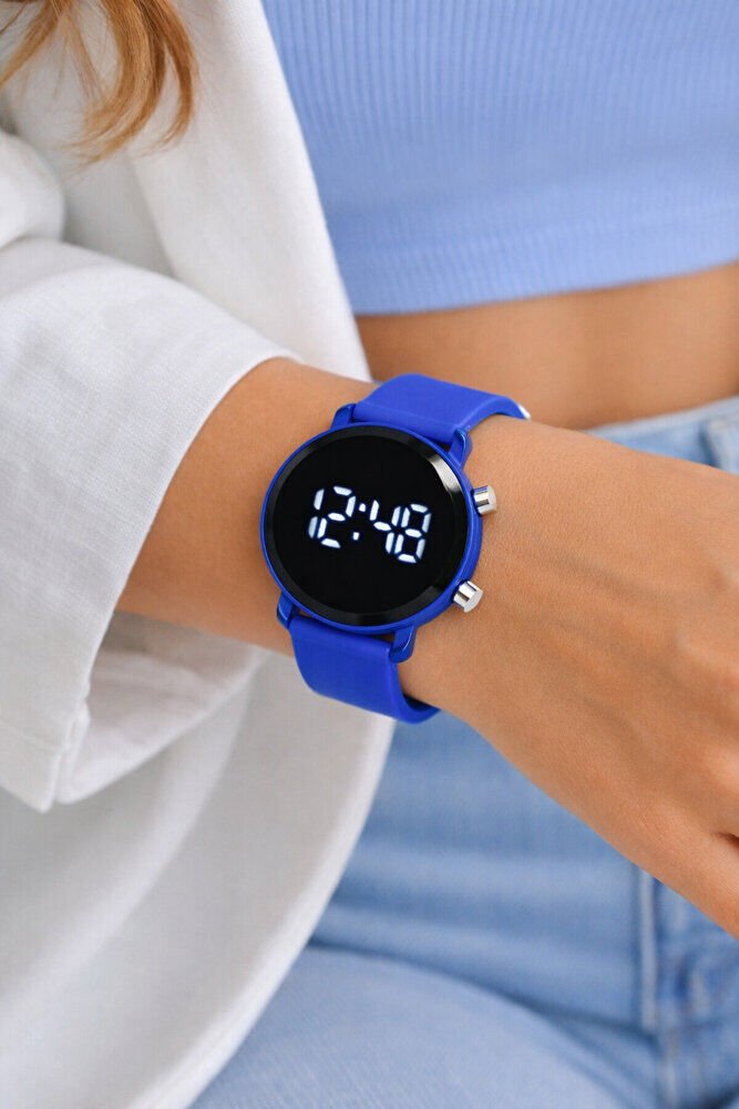 Mavi LED Dijital Kol Saati Silikon Kordonlu Unisex Modern Spor Kadın Erkek Çocuk Saat