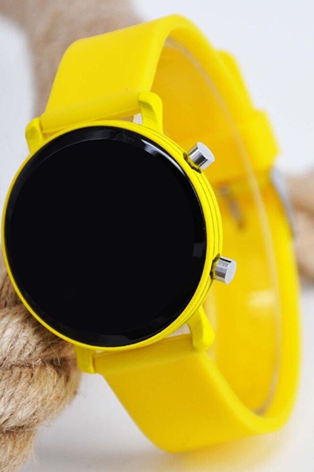6-14 Yaş Sarı Renk Unisex Çocuk Kadın LED Dijital Kol Saati Sarı Silikon Kordonlu Şık Spor Saat