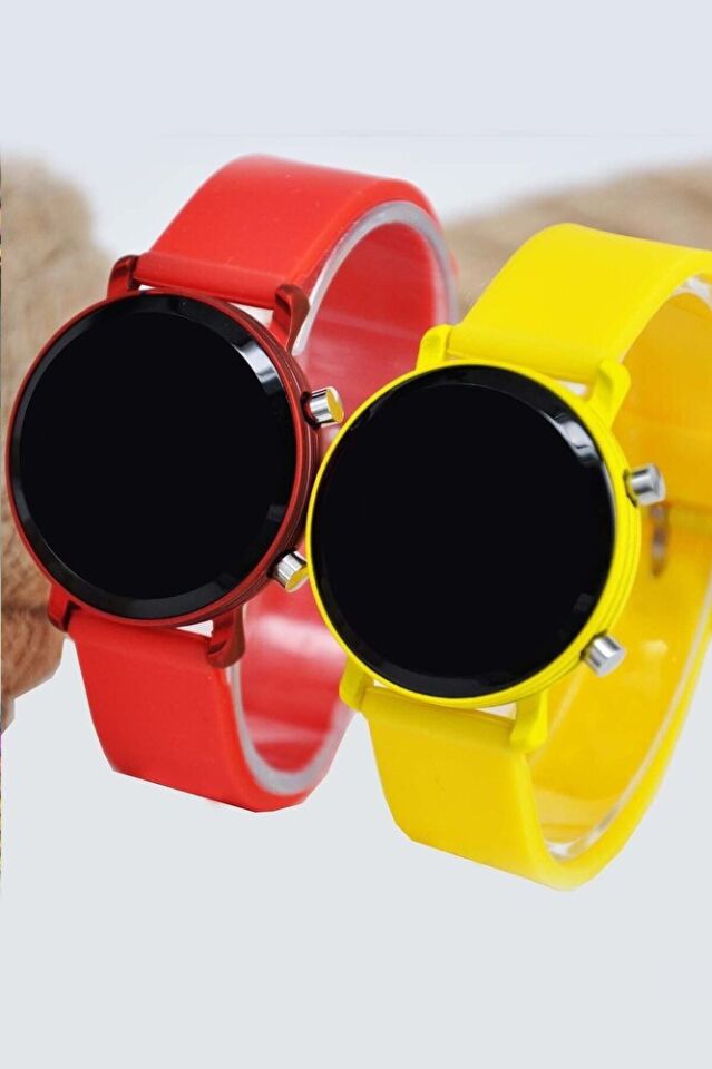 İki Adet Kırmızı Sarı LED Dijital Kadın Kol Saati Silikon Kordon Spor Şık Genç Kız Çocuk