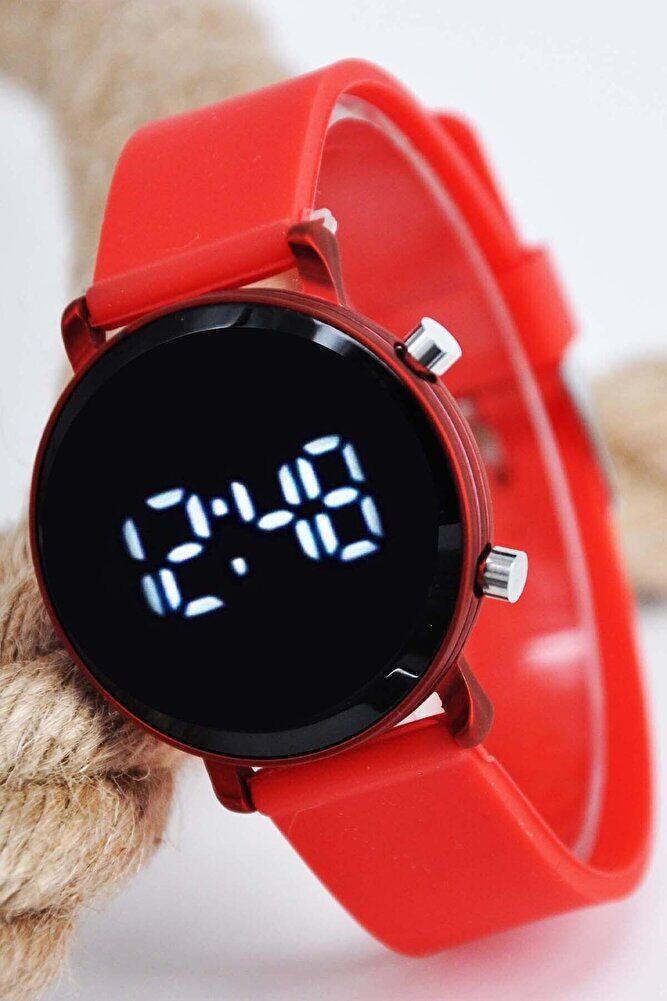 İki Adet Kırmızı Sarı LED Dijital Kadın Kol Saati Silikon Kordon Spor Şık Genç Kız Çocuk